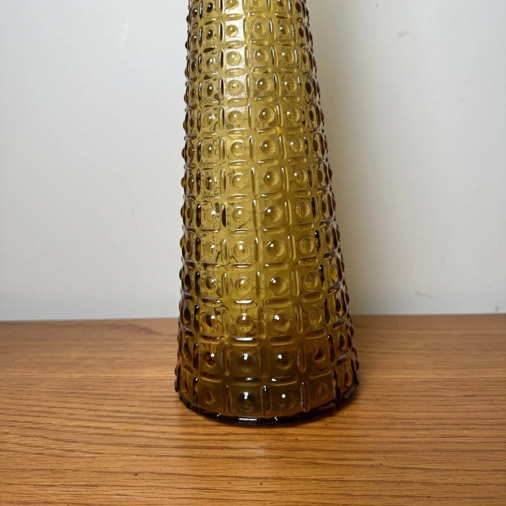 Vintage Tall Empoli Genie Amber Glass Bottle Decanter Italy Vase Embossed MCM‎